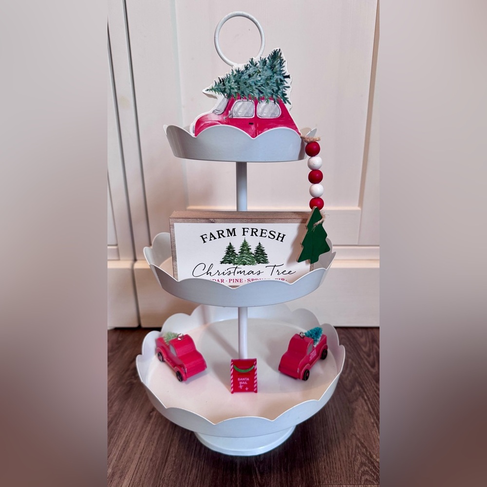 6 Piece Christmas Tiered Tray Set Farm Fresh Trees